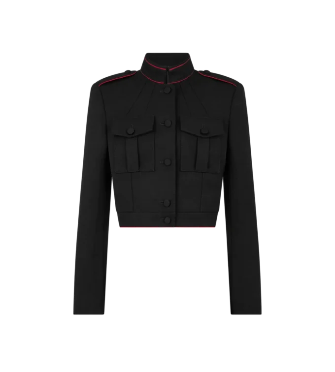 Sharp Wool Gabardine Officer Jacket with Piping Sharp Wool Gabardine Officer Jacket with Piping