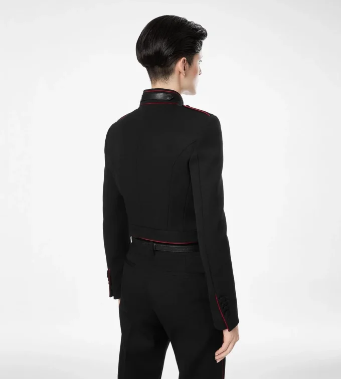 Sharp Wool Gabardine Officer Jacket with Piping Sharp Wool Gabardine Officer Jacket with Piping