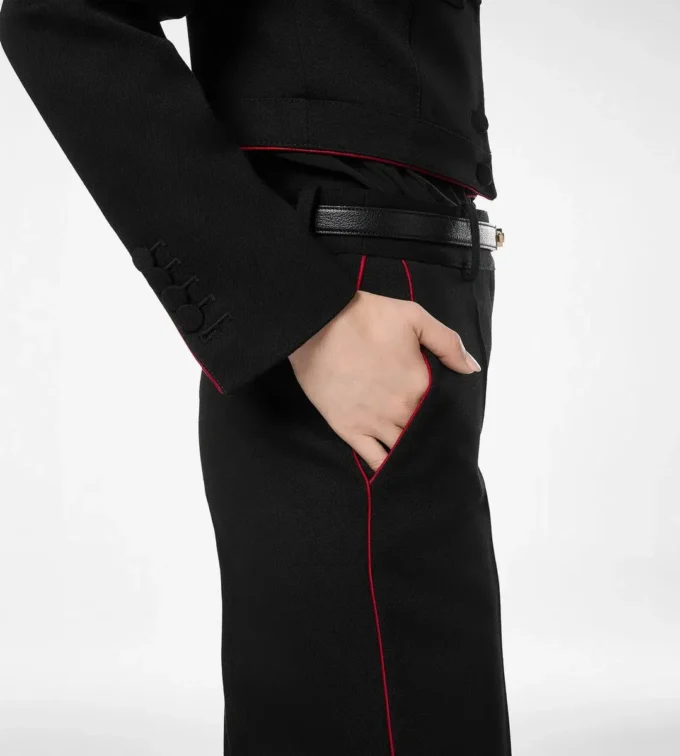 Sharp Wool Gabardine Officer Pants with Piping Sharp Wool Gabardine Officer Pants with Piping