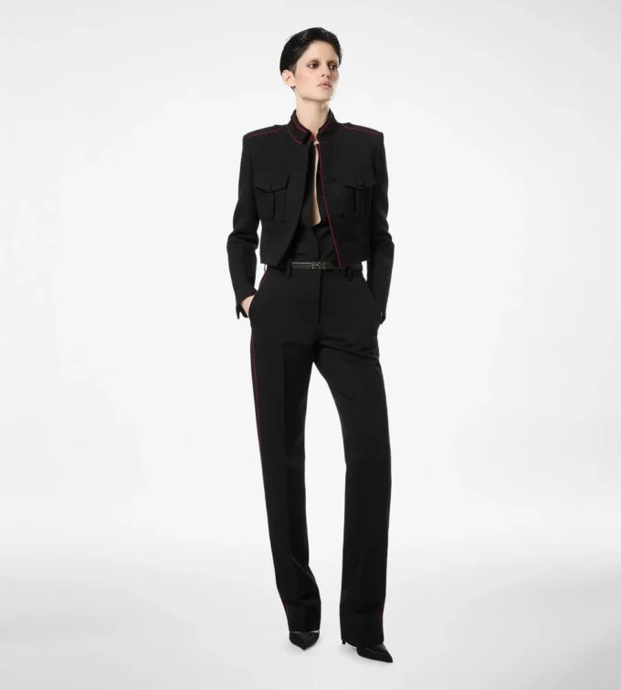 Sharp Wool Gabardine Officer Pants with Piping Sharp Wool Gabardine Officer Pants with Piping