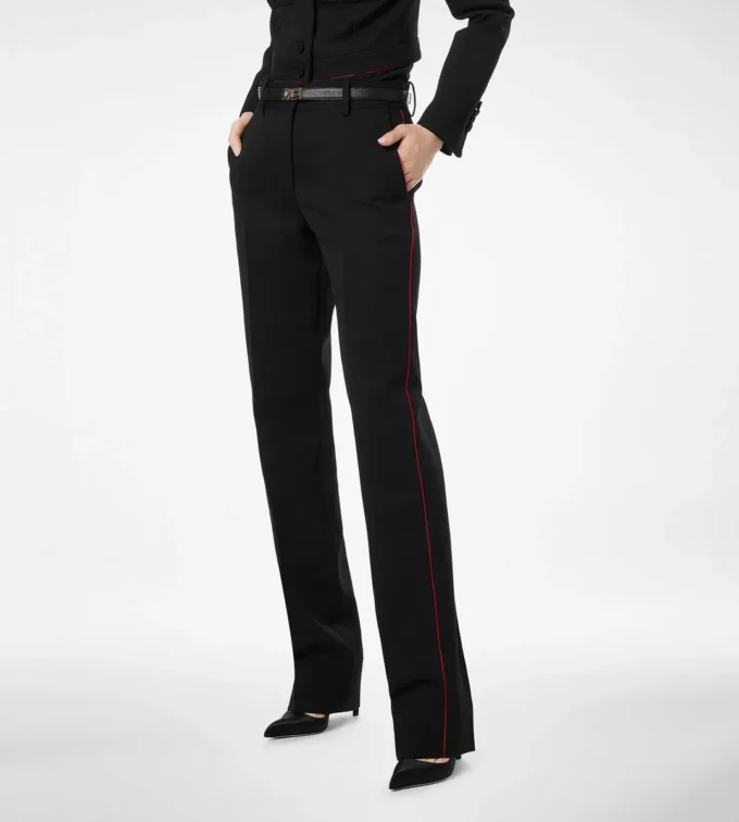 Sharp Wool Gabardine Officer Pants with Piping Sharp Wool Gabardine Officer Pants with Piping