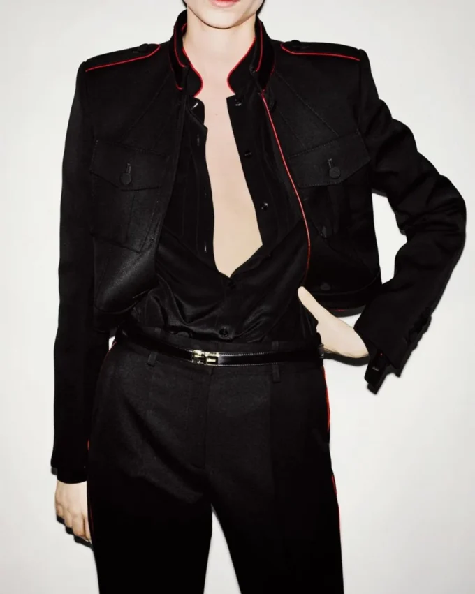 Sharp Wool Gabardine Officer Pants with Piping Sharp Wool Gabardine Officer Pants with Piping