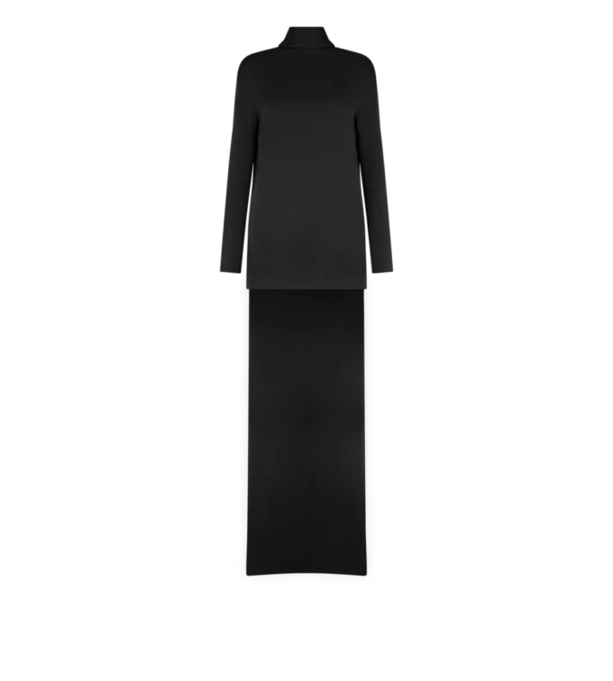 Shiny Crepe Mock Neck Cocktail Dress