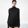 Shiny Crepe Mock Neck Cocktail Dress