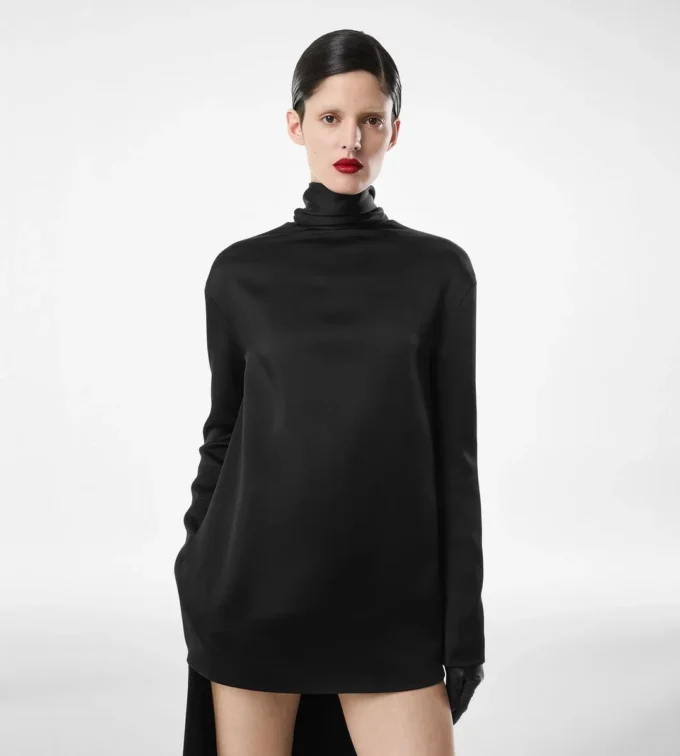Shiny Crepe Mock Neck Cocktail Dress