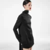 Shiny Crepe Mock Neck Cocktail Dress