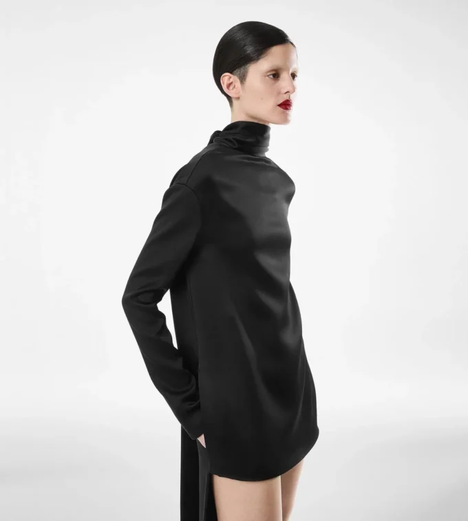 Shiny Crepe Mock Neck Cocktail Dress
