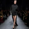 Shiny Crepe Mock Neck Cocktail Dress