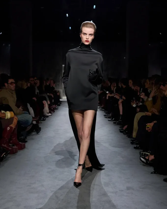 Shiny Crepe Mock Neck Cocktail Dress