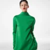 Shiny Crepe Mock Neck Column Evening Dress Shiny Crepe Mock Neck Column Evening Dress