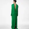 Shiny Crepe Mock Neck Column Evening Dress Shiny Crepe Mock Neck Column Evening Dress
