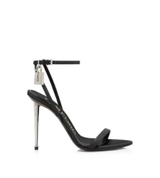 Shiny Leather Padlock Pointy Naked Sandal Shiny Leather Padlock Pointy Naked Sandal