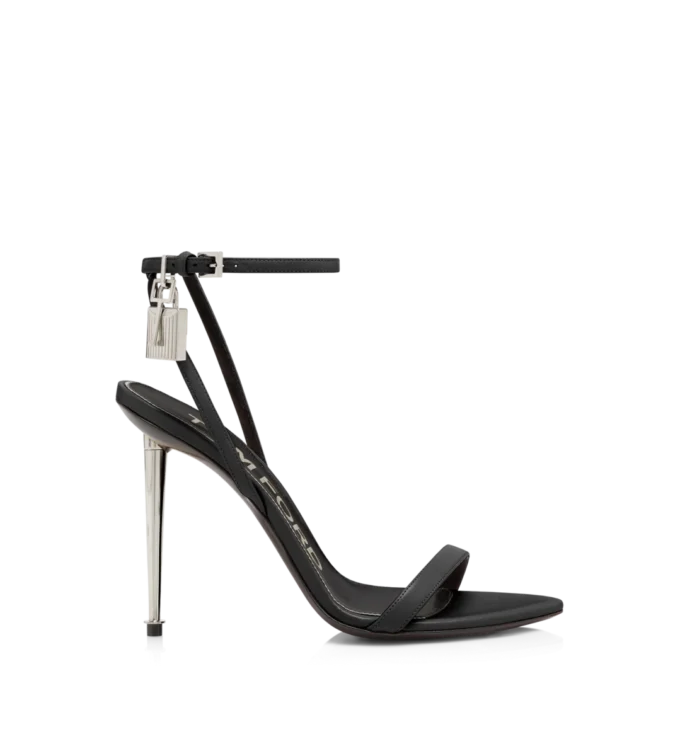 Shiny Leather Padlock Pointy Naked Sandal Shiny Leather Padlock Pointy Naked Sandal