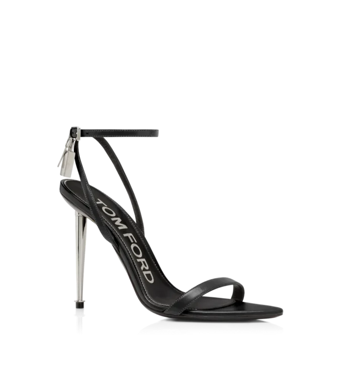 Shiny Leather Padlock Pointy Naked Sandal Shiny Leather Padlock Pointy Naked Sandal