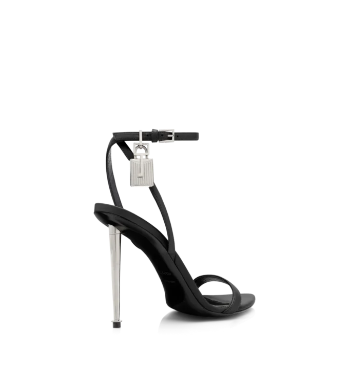 Shiny Leather Padlock Pointy Naked Sandal Shiny Leather Padlock Pointy Naked Sandal