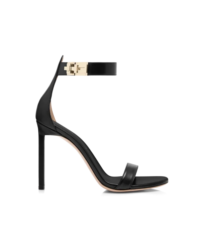 Shiny Leather T Latch Ankle Strap Sandal