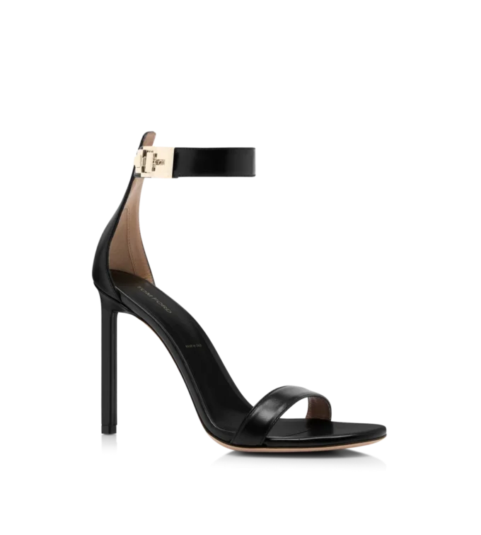 Shiny Leather T Latch Ankle Strap Sandal