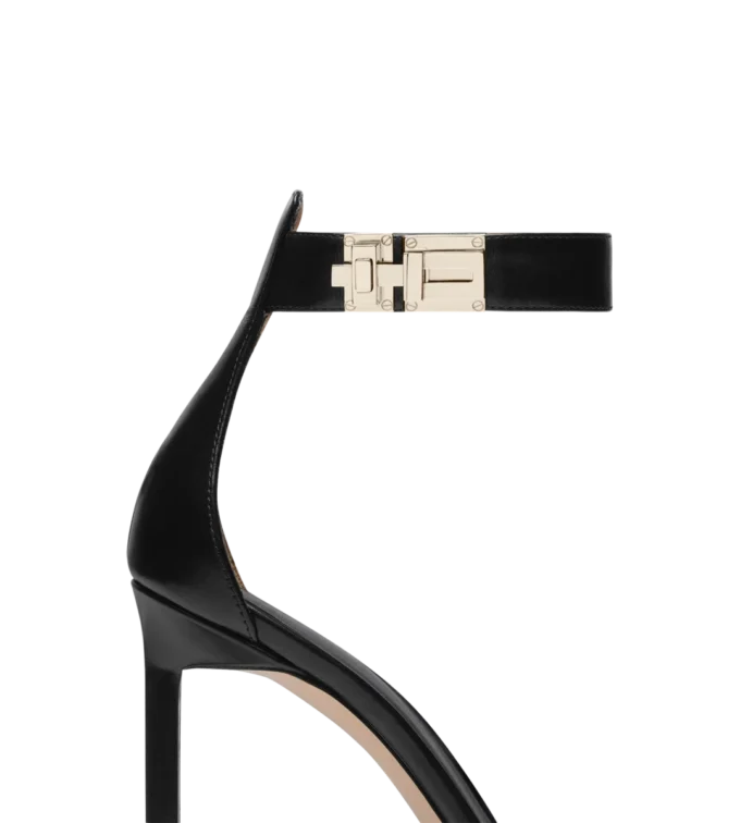 Shiny Leather T Latch Ankle Strap Sandal