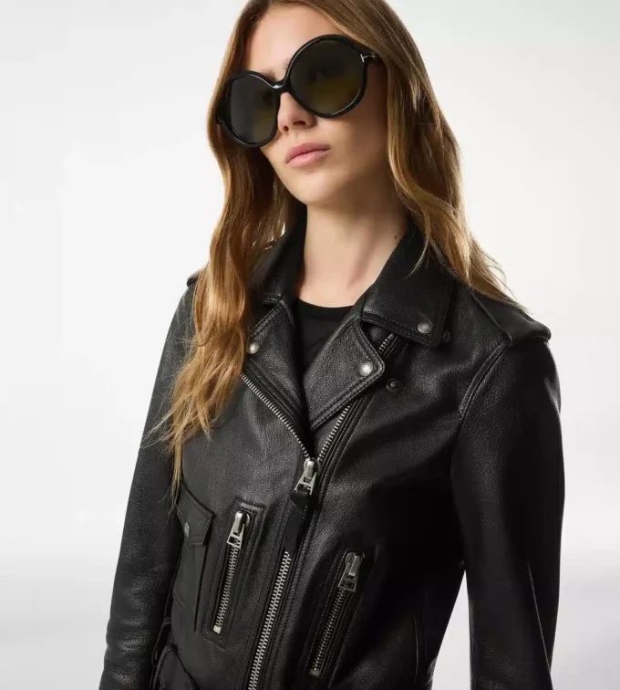 Shiny Plonge Leather Biker Jacket Shiny Plonge Leather Biker Jacket
