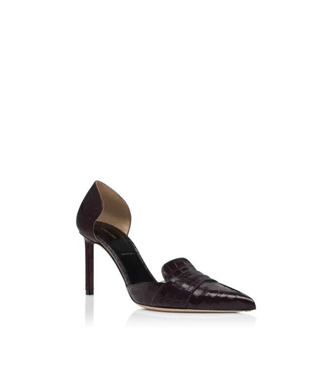 Shiny Stamped Crocodile Leather Eva D’Orsay Pump Shiny Stamped Crocodile Leather Eva D’Orsay Pump