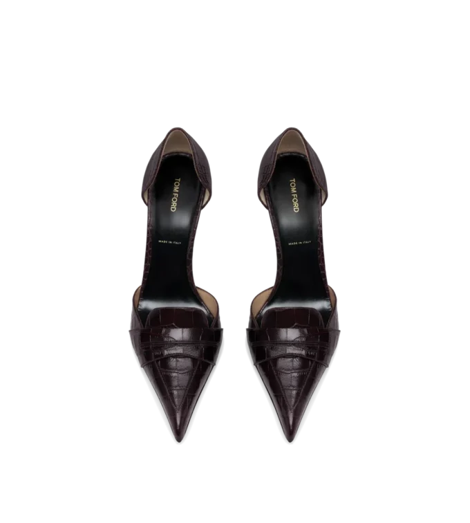 Shiny Stamped Crocodile Leather Eva D’Orsay Pump Shiny Stamped Crocodile Leather Eva D’Orsay Pump
