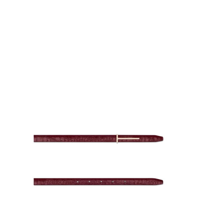 Shiny Stamped Crocodile Leather Slim T Belt