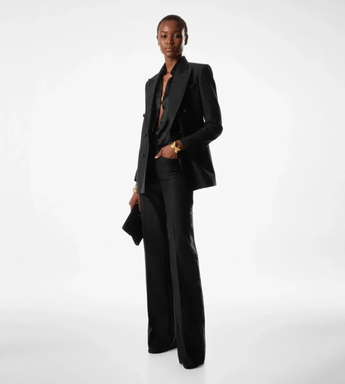Silk Blend Twill Tuxedo Tailored Boot Cut Pants Silk Blend Twill Tuxedo Tailored Boot Cut Pants