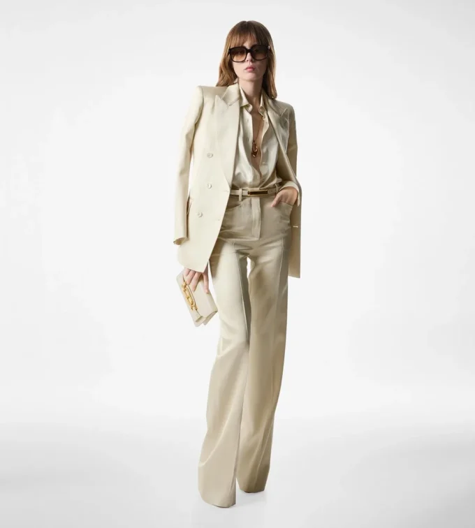 Silk and Wool Twill Tailored Boot Cut Pants Silk and Wool Twill Tailored Boot Cut Pants