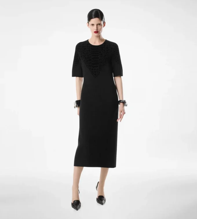 Silk Chenille Embossed Python Crewneck Dress Silk Chenille Embossed Python Crewneck Dress