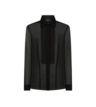 Silk Chiffon Shirt with Plastron