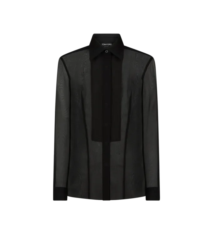 Silk Chiffon Shirt with Plastron