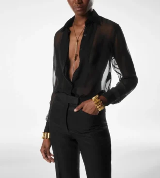 Silk Chiffon Shirt with Plastron