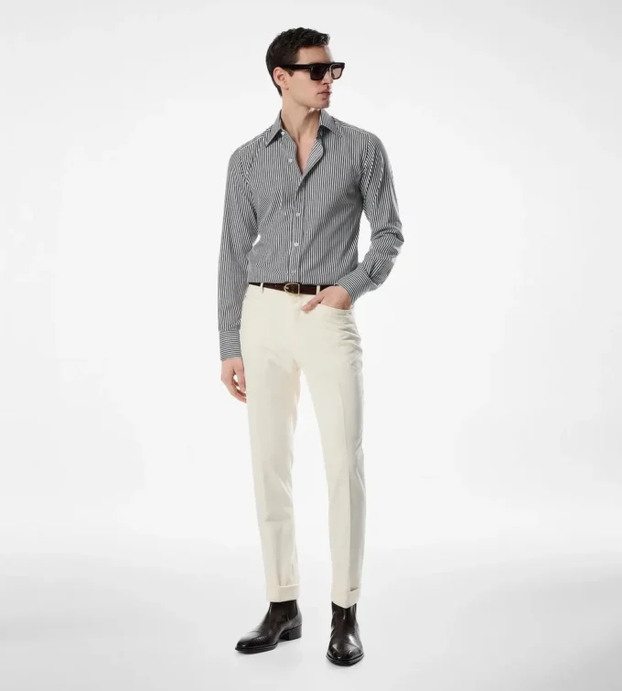 Silk Cotton Stripe Slim Fit Shirt