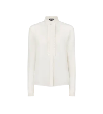 Silk Crepe De Chine Shirt with Plisse Details