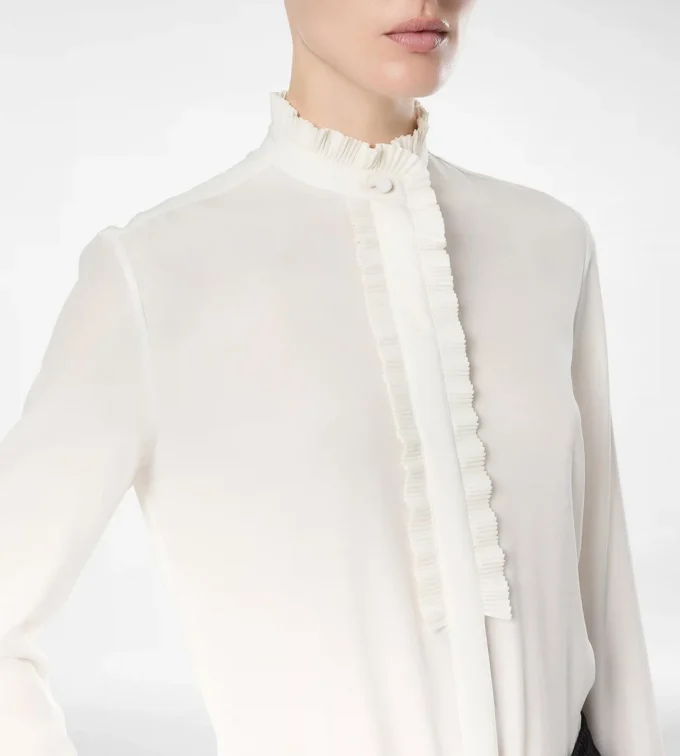 Silk Crepe De Chine Shirt with Plisse Details Silk Crepe De Chine Shirt with Plisse Details