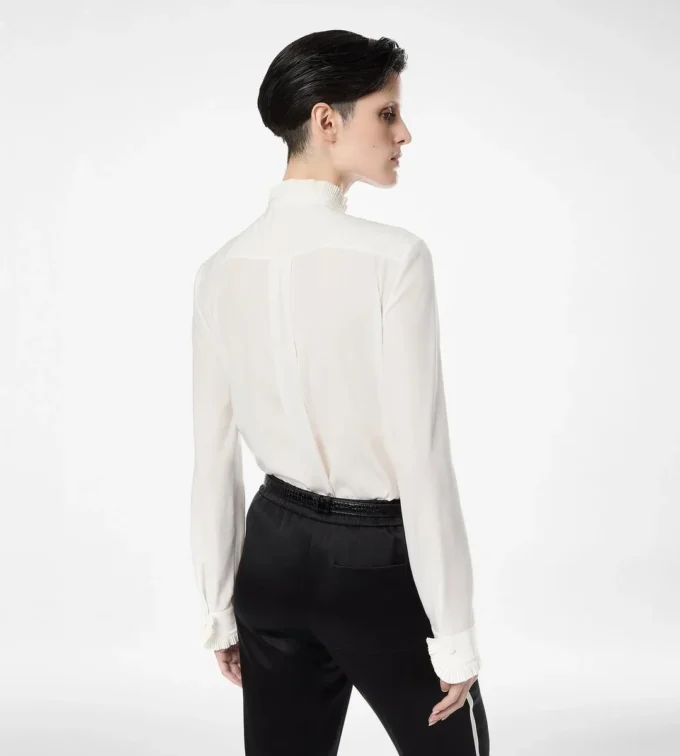 Silk Crepe De Chine Shirt with Plisse Details Silk Crepe De Chine Shirt with Plisse Details