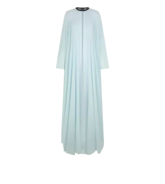 Silk Georgette Crewneck Kaftan with Leather Detail Silk Georgette Crewneck Kaftan with Leather Detail