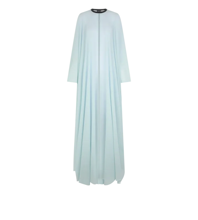 Silk Georgette Crewneck Kaftan with Leather Detail