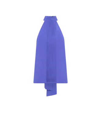 Silk Halterneck Lavalliere Top with Plisse Detail