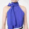 Silk Halterneck Lavalliere Top with Plisse Detail