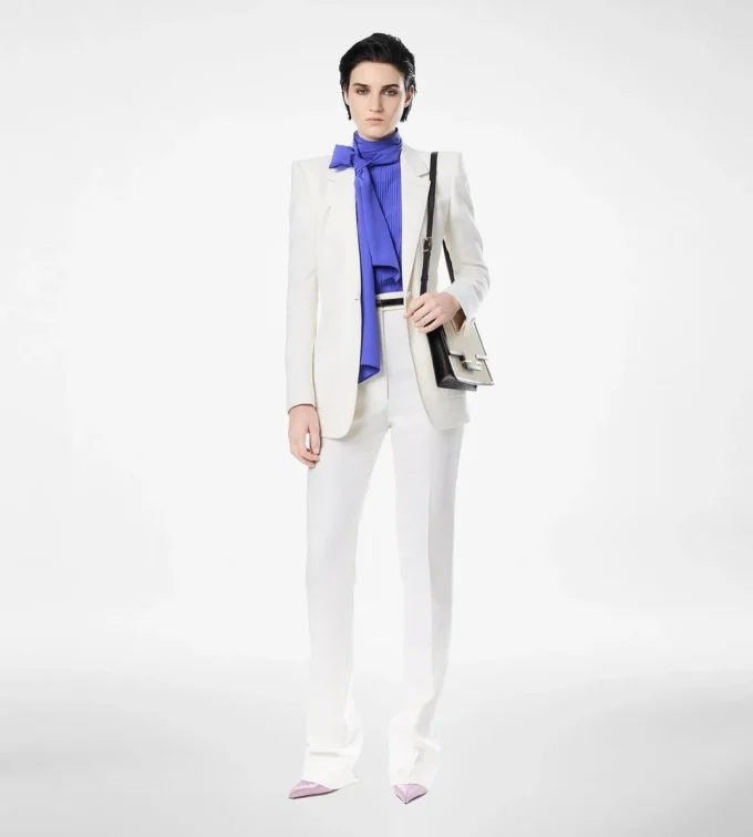 Silk Halterneck Lavalliere Top with Plisse Detail