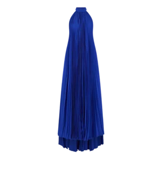 Silk Halterneck Sunray Plisse Evening Dress