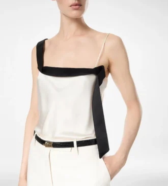Silk Satin Camisole Top with Tuxedo Band