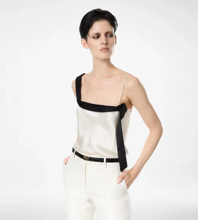 Silk Satin Camisole Top with Tuxedo Band