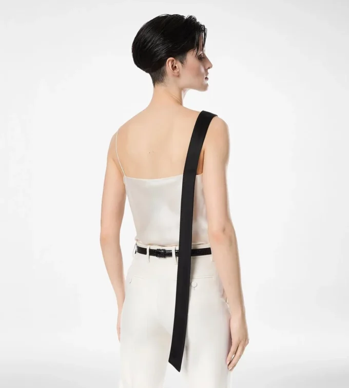 Silk Satin Camisole Top with Tuxedo Band