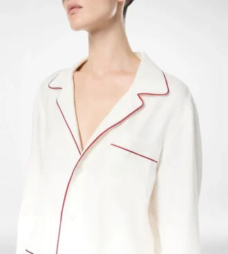 Silk Twill Pj Shirt with Piping and Tonal Tf Embroidered Logo
