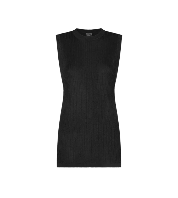 Sleeveless Crewneck Knit with Side Slits