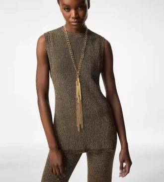 Sleeveless Crewneck Knit with Side Slits