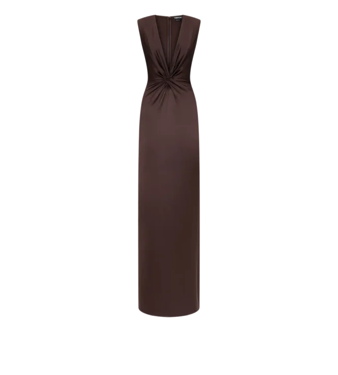 Sleeveless Deep V-Neck Twist Front Silk Evening Dress Sleeveless Deep V-Neck Twist Front Silk Evening Dress