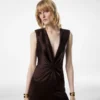 Sleeveless Deep V-Neck Twist Front Silk Evening Dress Sleeveless Deep V-Neck Twist Front Silk Evening Dress